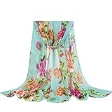 E-Clover Lightweight Chiffon Sheer Scarves: Women's Pretty Rose Print Scarf (Aqua)