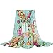 E-Clover Lightweight Chiffon Sheer Scarves: Women's Pretty Rose Print Scarf (Aqua)