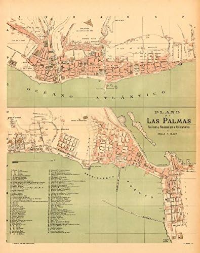 Amazon ラスパルマス Plano Antiguo De La Cuidad アンティークな町 都市のプラン Martin C1911 古い地図 アンティーク地図 ビンテージ地図 スペイン地図 アートフレーム ポスター オンライン通販