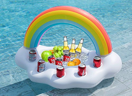 soporte inflable para bebidas con forma de nube de arcoíris