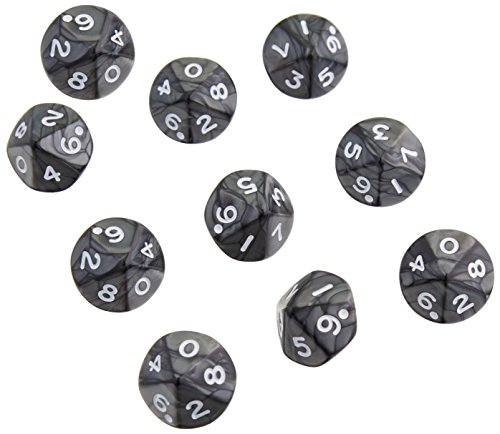 10D10 Dice Set, Pearlized Charcoal/White