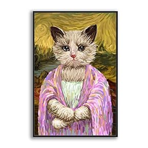 Framed Canvas Home Artwork Decoration Humor Animal Funny Cat Canvas Wall Art for Living Room, Bedroom - 16x24 inches