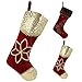 Valery Madelyn 21 Inch Red Gold Embroidery Christmas Stocking, Exquisite Plush Personalized Fireplace Hanging Stockings for Holiday Party Christmas Decorations and Xmas Gifts