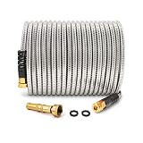 Cesun 50 Feet 304 Stainless Steel Metal Garden Hose with Solid Brass Nozzle, Lightweight Portable Durable Cool to The Touch, Flexible and No Kink, Tangle Puncture Resistant (50 Feet Upgraded)