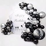 Captank Balloon Garland Arch Kit Black and Silver Balloons Black Agate Marble Balloons Decorations for Parties Wedding Baby Shower Graduation | Includes Glue Dots Balloons Strip Curling Ribbon
