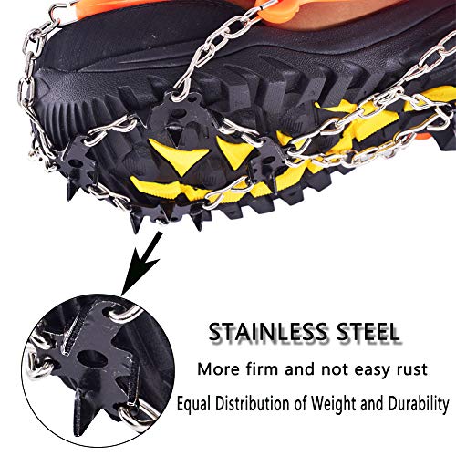 DBlosp Walk Traction Cleats Heavy Duty Trail Spikes Ice Snow Grips Anti Slip Stainless Steel Spikes Footwear Crampons Walking, Jogging Hiking on Snow & Ice (Orange Size:M) - Thumbnail 2