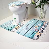 3PC Bath Mat Rug Set Bathroom Non-Slip Floor Mat Ocean Style Pedestal Rug + Lid Toilet Cover + Bath Mat Makaor (75cmx44cm/44cmx39cm/40cmx38cm, Pattern A)
