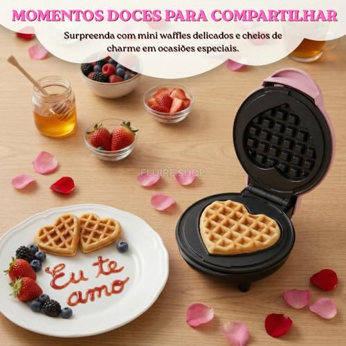 Máquina de Waffle e Donuts 110V 3 em 1 Mini - Waffleira Elétrica Compacta com Placas Removíveis com Formato Coração Laváveis em Lava-Louças, para Waffle, Donuts, para Café da Manhã Lanches, Sobremesas