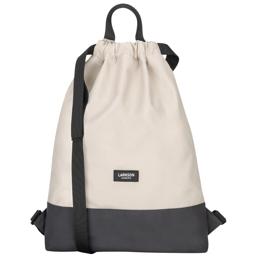 LARKSON Drawstring Bag Women & Men Beige Grey - No 7 - Gym Bag for Girls & Boys - Sports Sack with Inside Pocket