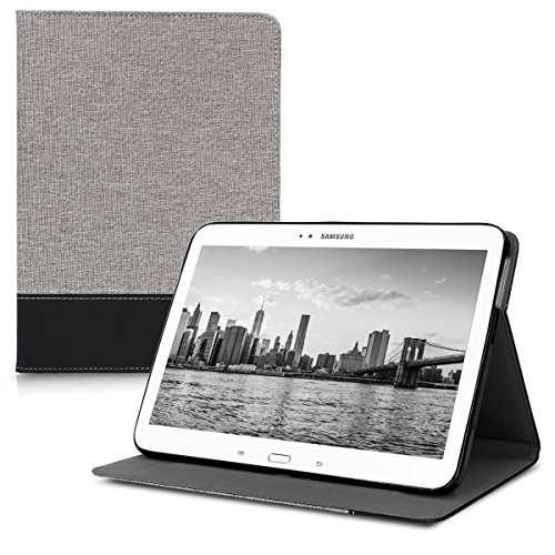 kwmobile Case for Samsung Galaxy Tab 3 10.1 P5200/P5210 - PU Leather and Canvas Protective Cover with Stand Feature - Grey/Black