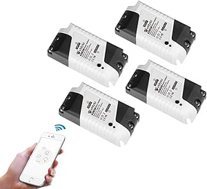 eMylo Smart Mini WiFi Switches Wireless Remote Control Alexa Relay Light Switch for Home Automation Compatible with Alexa,Google Home, IFTTT, Echo DIY Smart Home Devices via Iphone Android (4 Packs)