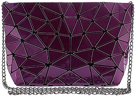 LA HAUTE Geometric Luminous Clutch Purse Holographic Pu Leather Shoulder Handbag Laser Chain Crossbody Bag