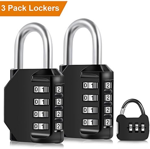iHomy 3-Pack 4-Digit Weatherproof Combination Portable Padlocks, 2-Pack Lock Padlock for School, Employee, Outdoor, Gym Locker, Case, Toolbox, Fence, Cabinet with Mini 1-Pack (Black)