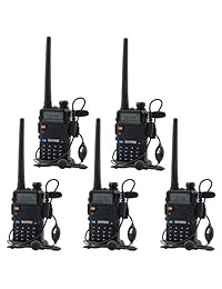 BaoFeng UV-5R UHF VHF Radio de dos vías Walkie Talkie bidireccional con 5 auriculares + 1 cable de programación, paquete de 5