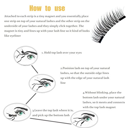 Eyelashes Magnetic Adhesives Extension Set With Applicator Tweezers Double Magnetic No Glue Needed Easy to Apply Soft False Eyelash for Natural Look (2 Pairs)