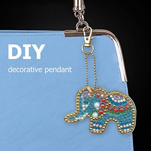 Mosaic Making Kits, 5pcs DIY Full Special Shaped Diamond Painting Elephant Keyring Keychains - Thumbnail 4