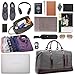 Weekender Bag with Shoe Compartment，Classic Canvas Leather Duffel Bag, Overnight Carry-on Shoulder Duffel Tote Bag for Men and Women-Grey