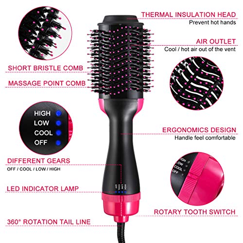 One Step Hair Dryer & Volumizer Styler 4-in-1 Hot Air brush with Negative Ion Generator Hair Straightening & Curly Hair Brush Comb for All Hair Type, Salon Hot Air Paddle Styling, Anti-Scald Feature