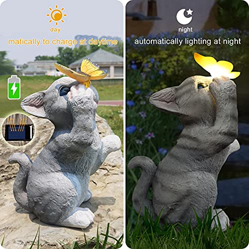 Gaobei Cat Statues Butterfly Solar Light Garden Decor, Garden Cat