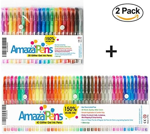Glitter Gel Colored Pens - 150% More Ink than Other Sets, Mother & Daughter Bundle - 2 Pack for Adult Coloring Books & Arts and Crafts