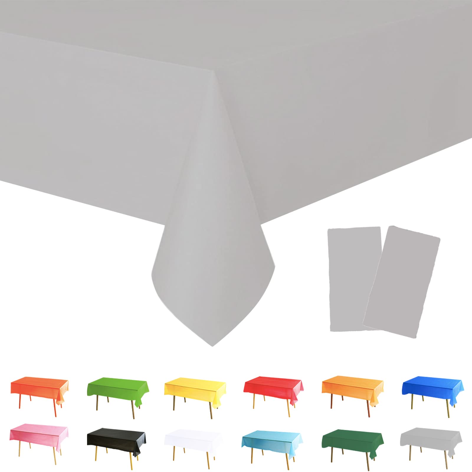 2Pcs 137 * 274cm Silver Grey Table Cloth Table Covers,Christmas Party Rectangular Dining Table Cover Tablecovers Plastic Tablecloths for Picnic,Christmas,Birthday Party Decoration