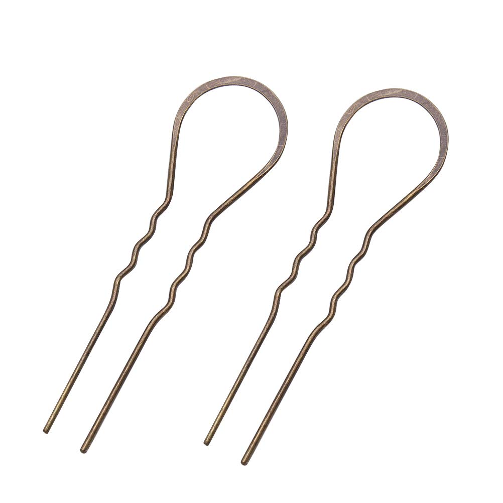 Lurrose U Shape Hair Pins Hair Fork DIY Crafts for Women Girls 10 Pieces (Old Bronze)
