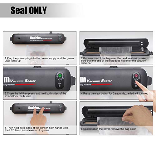 Cadrim Vacuum Sealer with Starter Kit, Automatic and Lightweight Food Sealing Machine for Food Saver and Sous Vide Cooking with 15 Starter Bags