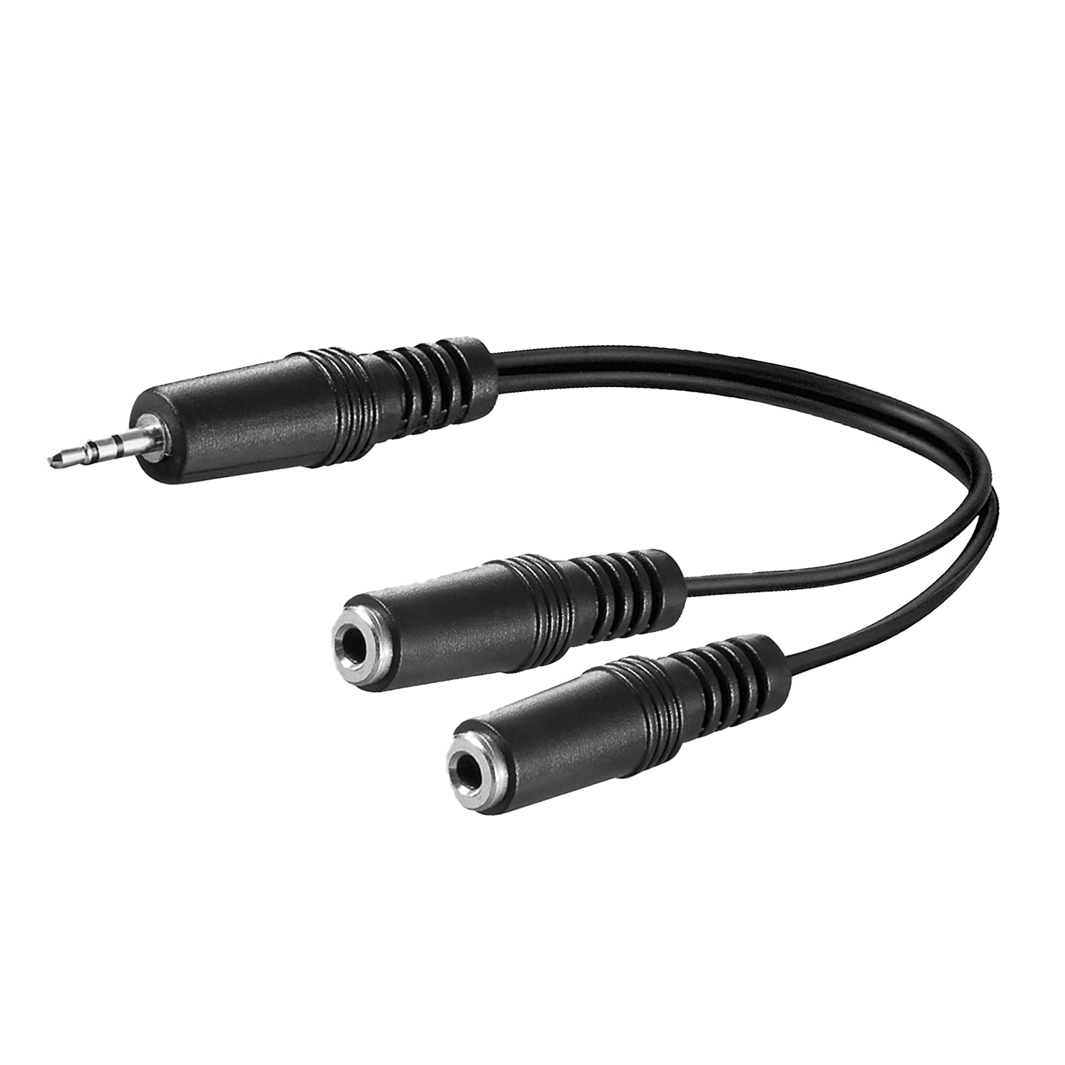 Goobay 50464 3.5 mm Audio Y Cable Adapter, 1x Male to 2x Female Stereo, Black, 0.2 m Cable Length