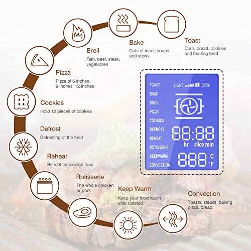 Toaster Oven, Vestaware Convection Oven 27QT Digital LCD Display Smart Countertop Oven with Baking Pan Broil Rack Rotisserie Fork and Removable Crumb Tray, Stainless Steel - Thumbnail 5