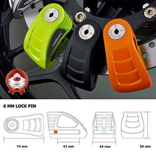 Acekit Veison Brake Disc Lock 6MM Lock Pin With Remind Cable For Motorcycle And Bicycle (Green II) - Thumbnail 4