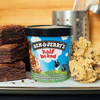 Ben & Jerry's - Vermont's Finest Ice Cream, Non-GMO - Fairtrade - Cage-Free Eggs - Caring Dairy - Responsibly Sourced Packaging, Half Baked, Pint (16 Count)