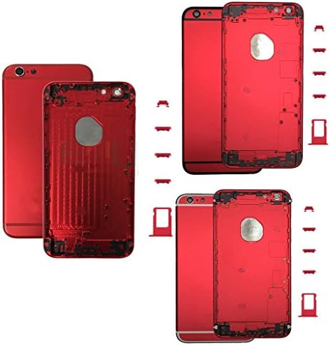 Colorful Hard Metal Back Battery Door Housing Cover Case + Iogo For Iphone 6 4.7",Red with black line