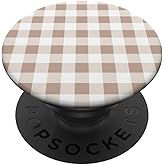 Beige Light Brown Gingham Classic Plaid Pattern Farmhouse PopSockets Adhesive PopGrip