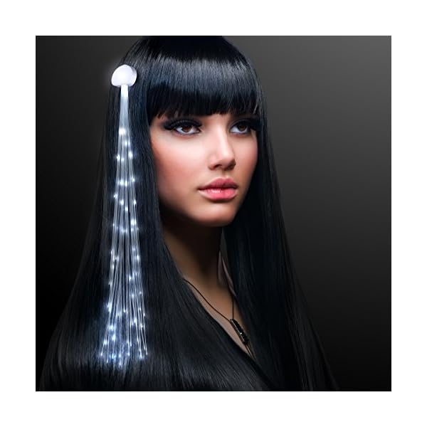 White LED Fiber Optic Light Up Hair Sparkle Clip Extensions