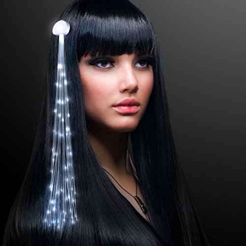White LED Fiber Optic Light Up Hair Sparkle Clip Extensions