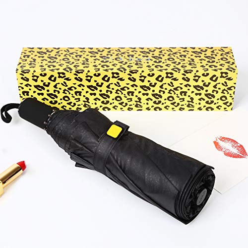 Kobold Silica Gel Handle Leopard Pattern Double Layers Canopy Parasol Umbrella Windproof Travel Compact UV Protection Umbrellas for Women Lightweight
