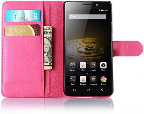Nadakin Case for Lenovo Vibe P1m Magnetic Closure PU Leather Wallet Flip Case Bag with Stand Function and Credit Card Slot Holder Protective Case(Hot Pink)