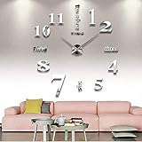 CoZroom Large Silver 3D Frameless Wall Clock Stickers DIY Wall Decoration for Living Room Bedroom