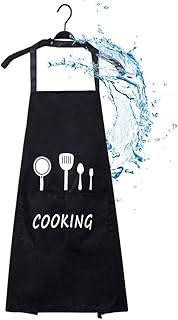 Schürze Schwarz, XCOZU Wasserdicht Kochschürze Schürze Frau Kochschürze Männer mit 2 Taschen, küchenschürze with Verstellbarem Nackenband für Herren und Damen Grillschürze latzschürze Restaurant