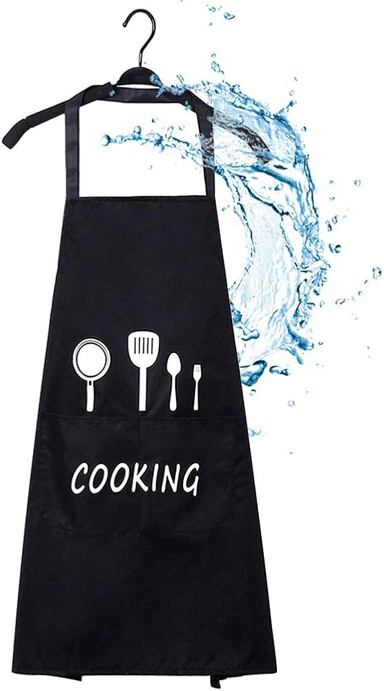 Schürze Schwarz, XCOZU Wasserdicht Kochschürze Schürze Frau Kochschürze Männer mit 2 Taschen, küchenschürze with Verstellbarem Nackenband für Herren und Damen Grillschürze latzschürze Restaurant