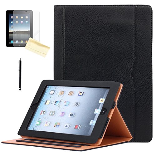 New 2017 iPad 9.7 Case (2017 Released), JYtrend Multi-Angle Viewing Stand Leather Folio Smart Cover with Big Front Pocket Auto Wake Up/Sleep for A1822 A1823 BRW Black