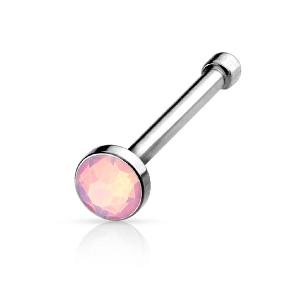 PiercedOff 316L Surgical Steel 0.8mm Nose Bone with 2mm Pink Synthetic Opal