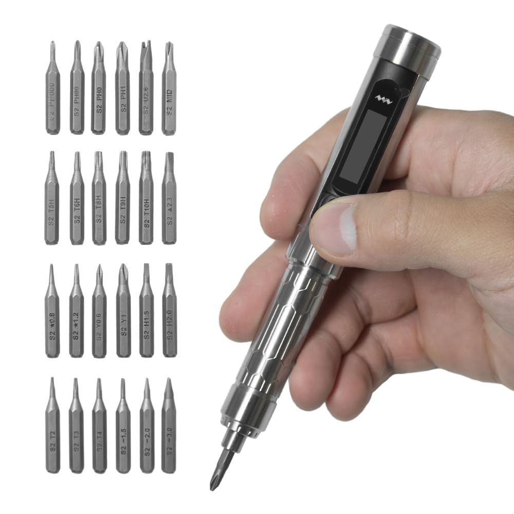 Mini Electric Screwdriver, Rechargeable Cordless with 24 Magnetic Bits, Portable Repair Tool Kit with LED Lights for Precise Electronics Repair, ES15S, CCDSO