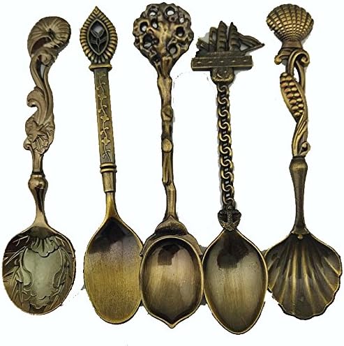 gangnumskythaii Tea Soap Dessert Coffee Spoons Rests for Kitchen Party Cooking Tools Accessories Gifts Bronze Carved Mini (TypeP5)