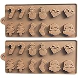 2pcs Christmas Silicone Chocolate Molds for Baking Candy Jelly Cookies, Christmas Tree Snowman Santa Head(6 Shapes)