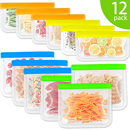 Reusable Snack Bags, Kollea 12 Pack Ziplock Storage Bags (6 Reusable