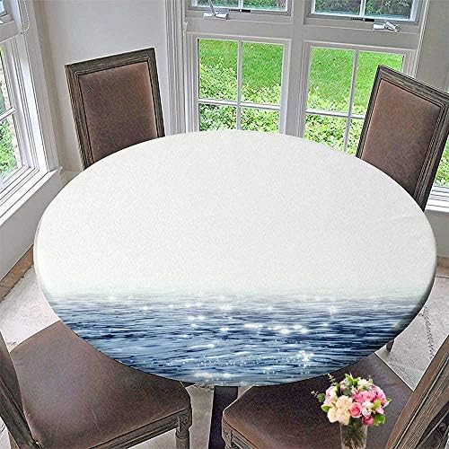 PINAFORE HOME Modern Simple Round Tablecloth Water on White Background Decoration Washable 55"-59" Round (Elastic Edge)