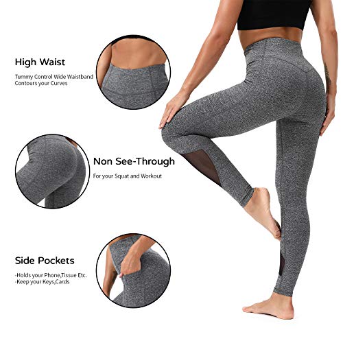 KIPRO WOMEN YOGA PANTS MESH WORKOUT RUNNING LEGGINGS TIGHTS HEATHER GREY