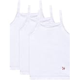 Feathers Girls Solid White Snug Fit Tagless Cami Vest - 100% Cotton Super Soft Undershirts (3/Pack)
