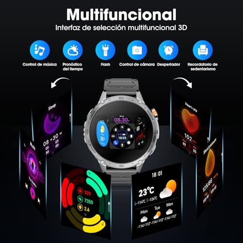 Reloj Inteligente Hombre 1,75" AMOLED 730mAh 110+ Modos Deportivos, Reloj Militar Hombre Pulsómetro/Sueño/Podómetro/IP68 Impermeable, Smartwatch con LED Linterna para Android iOS (Llamadas Bluetooth)